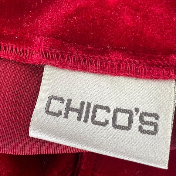 Chico's Size 3 (XL) Red Velvet Embroidered Jacket Open Front Cardigan Holiday Pa - Picture 2 of 12